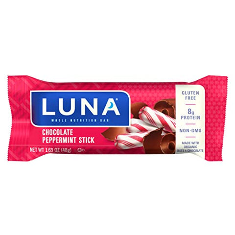 Clif Bar - LUNA BAR – Barras de Lanche sem Glúten – Chocolate com Hortelã-Pimenta – 8g de Proteína – Não-OGM – Lanche Saudável à Base de Plantas – Snacks para Levar (Barras de Lanche de 48g, 15 Unidades)