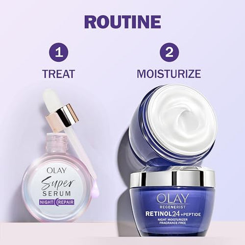 Super Serum para Reparo Noturno 30ml, Sérum Facial Leve de Renovação Celular 5 em 1, Tratamento Corretor de Rugas com Ácido Salicílico - Olay