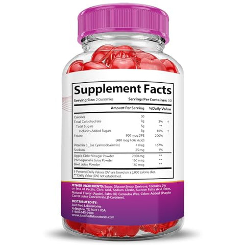 Justified Laboratories - (2 Pacotes) Gummies Extreme Ripped Results Keto ACV 2000MG – Gummies Ripped Results Keto de Vinagre de Maçã Formulados com Suco de Romã e Beterraba em Pó B12 Vegan Non GMO 120 Gummys
