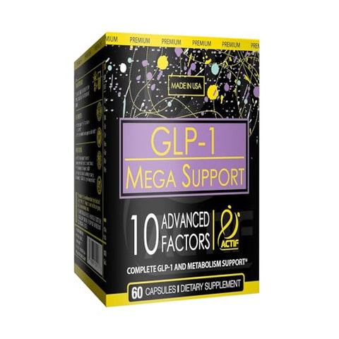 GLP-1 Mega Support – 10 Fatores Avançados de Perda de Peso e Probióticos – Ativador GLP-1 e Suporte ao Metabolismo – Não OGM – Fabricado nos EUA – 60 Cápsulas - ACTIF
