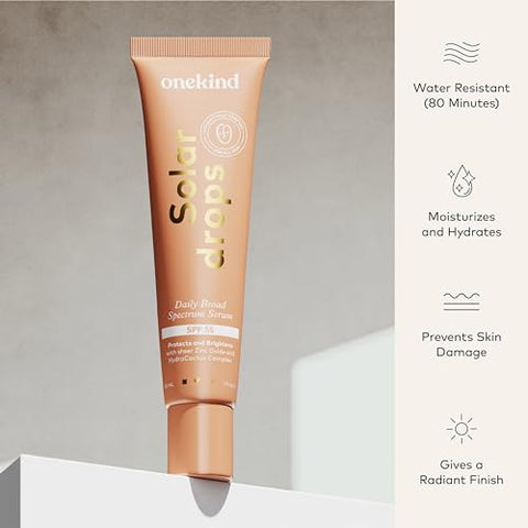 Solardrops SPF 55 – Serum Solar Diário Mineral para Pele Sensível, Defesa Leve contra Rugas, Fórmula Não Comedogênica de Óxido de Zinco com UVA - Onekind