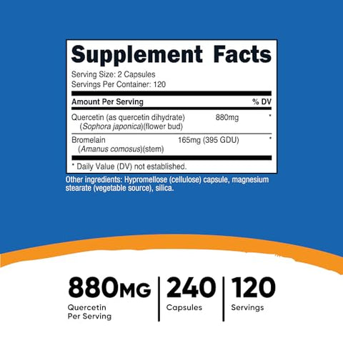 Quercetina 880mg, 240 Cápsulas com Bromelina (2 Frascos) – Benefícios e Preço - Nutricost