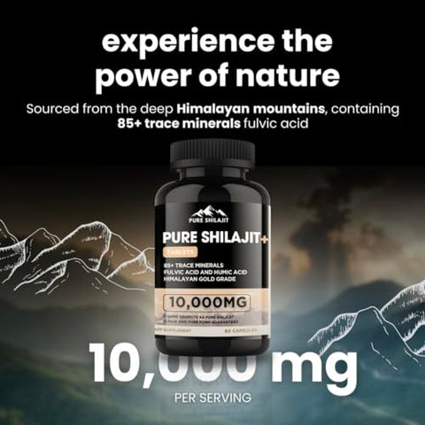 Pure Shilajit - Cápsulas Orgânicas de Máxima Potência com Minerais Traços para Energia – Marca: Maximum Potency