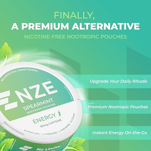 Caffeine Nootropic Pouches (Spearmint) – Energéticos com 50mg de Cafeína, Alpha GPC e L-Tyrosine | NZE Caffeine Nootropic Pouches (Spearmint) – Energéticos com 50mg de Cafeína, Alpha GPC e L-Tyrosine - NZE