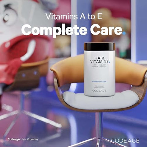 Hair Vitamins 10000 mcg Biotina, Queratina, Colágeno, Vitamina A, B12, C, D3, E, Zinco, Cúrcuma, Probióticos, Enzimas, Inositol – Suporte para Cuidados com os Cabelos – Suplemento para Cabelos Saudáveis - Codeage