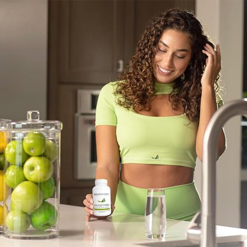 MassZymes – Enzimas Digestivas Completas para Saúde Intestinal – Alívio de Inchaço para Homens e Mulheres – Enzimas Digestivas de Lipase Amilase Bromelina (250 Cápsulas) - BiOptimizers