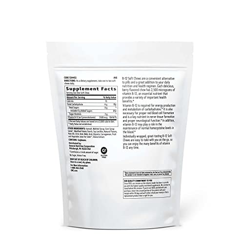 Vitamina B-12 2500 mcg – Explosão de Frutas Vermelhas – 60 Soft Chews (60 Porções) - GNC