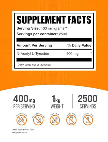 com N-Acetyl L-Tyrosine em Pó – Suplemento de Tirosina, NALT em Pó – Suplemento de Aminoácidos, Sem Sabor - BulkSupplements