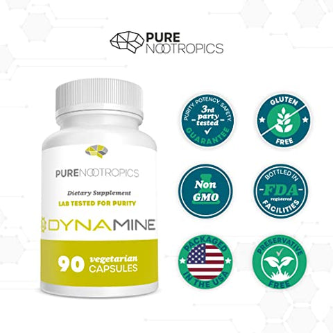Pure Nootropics - Dynamine 100 mg Cápsulas (90) | Energia Aumentada, Foco | Ácido Metiliberina | Marca Dynamine