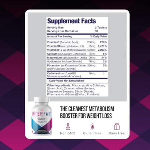 InterFast - Advanced Biohacker: Suplemento Jejum Intermitente, Vitaminas Metabólicas com B12, B6, Eletrólitos, Estimulador de Metabolismo, Suplemento para Perda de Peso, 80mg Cafeína (30 Porções)