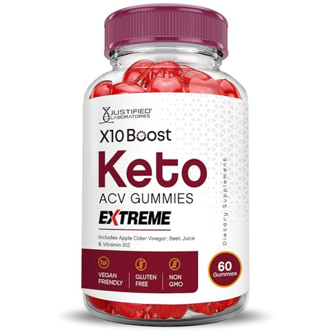 Justified Laboratories - X10 Boost Keto Gummies Extreme 2000MG – Gomas de Vinagre de Maçã com Romã e Beterraba em Pó B12 Vegan Non GMO 60 Gummys