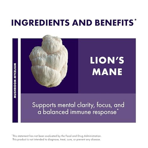 Mushrooms Lion’s Mane – Suplemento para Suporte à Saúde Cerebral – Suplemento de Cogumelo para Melhorar o Foco – 60 Cápsulas - Host Defense