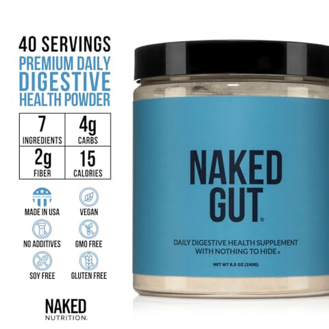Naked Nutrition - Naked Gut – Pó Natural para Limpeza Intestinal, Suporte Digestivo, Livre de Transgênicos, Soja e Glúten, Vegano e Hipoalergênico, 40 Porções