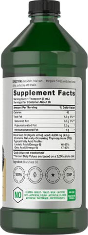 Óleo de Semente Preta Líquido 473ml | 4600mg | Suplemento de Nigella Sativa Prensado a Frio | Vegetariano, Não-OGM, Sem Glúten, Fórmula Livre de Solventes - Horbäach
