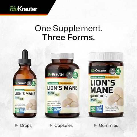 BIO KRAUTER - Extrato Líquido de Cogumelo do Leão – Suporte Cerebral – Tintura de Extrato de Cogumelo do Leão – 118 ml