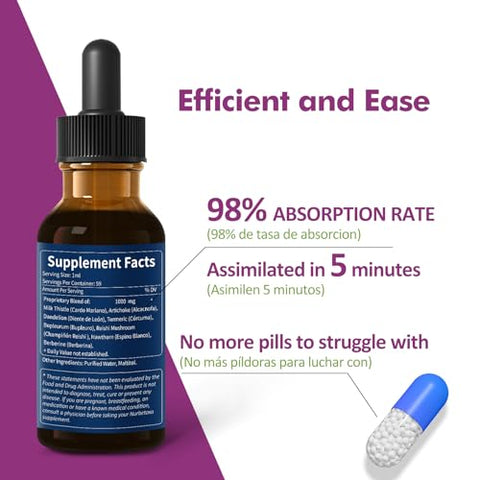 Nurbetoxa - Milk Thistle Liver Support Drops – Alcachofa, Curcuma, Cardo Mariano, Berberina – Higado Graso, Bajar de Peso, Liver Detox