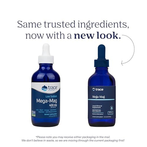 Mega-Mag 400 mg Cloreto de Magnésio Líquido | Suporta a Função Muscular Normal | 30 Porções, 120 ml (1 Pacote) - Trace Minerals