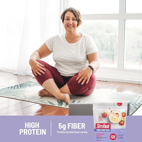 Smoothie Mix Plus Fruit Powder – Alto teor de proteína, substituto de refeição em pó, rico em fibras e vitamina C – 21 porções, 585g, Morango Banana - SlimFast