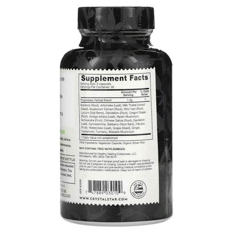 Liver Renew – 60 Cápsulas, Limpeza Herbal do Fígado para Suporte à Função Normal do Fígado - Crystal Star