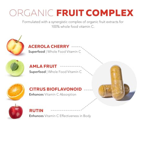Triquetra Health - Vitamina C Orgânica | Vitamina C de Alimentos Integrais de Frutas + Cofatores de Absorção – Vegano, Bioacessibilidade Aprimorada – Suporte Imunológico, Antioxidante, Saúde Total (90 Porções)