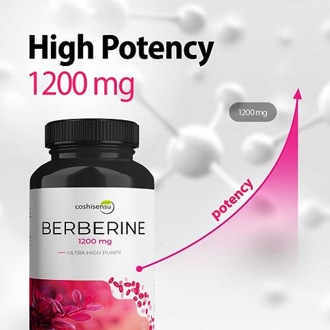 Coshisensu - Berberine HCI 1200mg – Suplemento Premium de Berberina – 60 Cápsulas de Força Máxima HCI – Não-OGM – Fabricado nos EUA