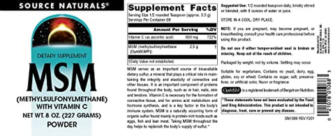 MSM com Vitamina C – Pó, 8 Ounce (227g) | Benefícios para a Saúde e Bem-Estar - Source Naturals