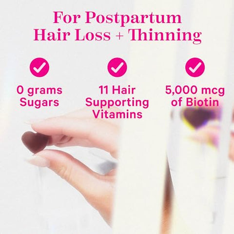 Gomas para Queda de Cabelo Pós-Parto – Biotina com Vitamina E, Ácido Pantotênico, B6 | 60 g - Pink Stork