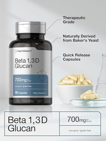 Beta Glucan 1 3D 700 mg | 90 Cápsulas | Beta 1,3, 1,6 D Glucan | Suplemento Sem OGM, Sem Glúten | Marca Horbäach - Horbäach