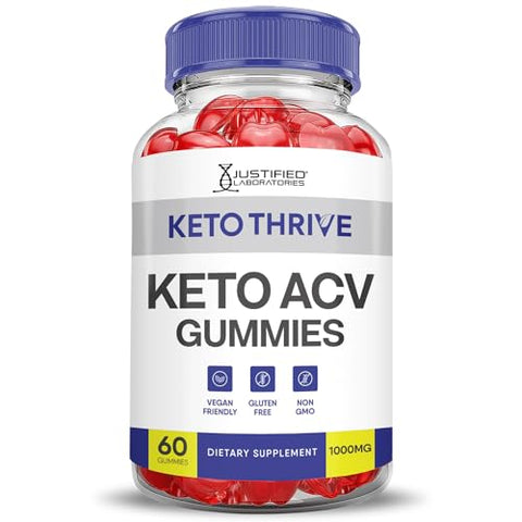 Justified Laboratories - Keto Thrive Gummies Avançado 1000MG Fórmula com Vinagre de Maçã Keto Thrive Gummies ACV Formulado com Romã e Beterraba em Pó B12 Vegano Não GMO 60 Gummys