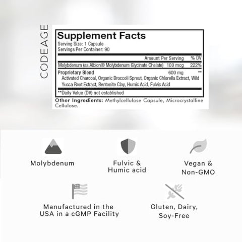 Binder Sistema de Suplemento de Ligação Sistêmica – Comprimidos de Carvão Ativado, Pó Mineral de Argila Bentonita, Fulvic – 100g - Codeage