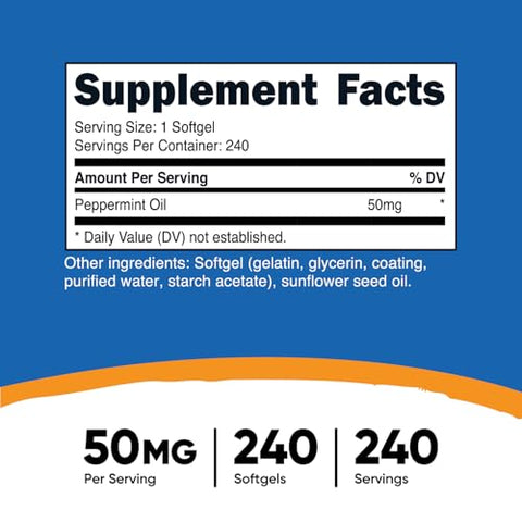 Óleo de Hortelã-Pimenta Nutricost em Cápsulas (240 Cápsulas) (50 mg) – Livre de Glúten, Testado por Terceiros e Livre de Transgênicos