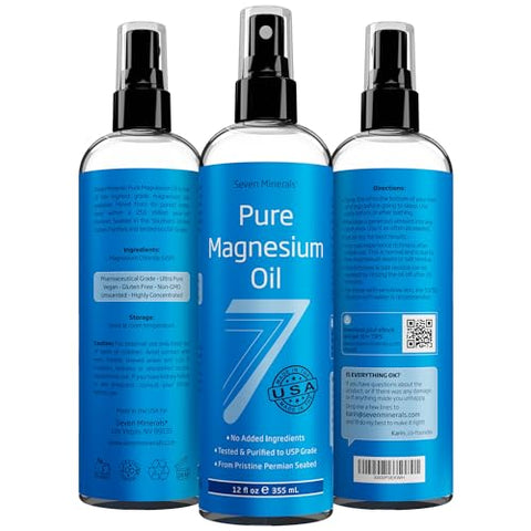 Spray de Óleo de Magnésio Puro – Grande 355 ml (Dura 9 Meses) – Spray de Magnésio Grau USP, Sem Minerais Traços Não Saudáveis – do Antigo Leito Marinho Permiano Subterrâneo - Seven Minerals