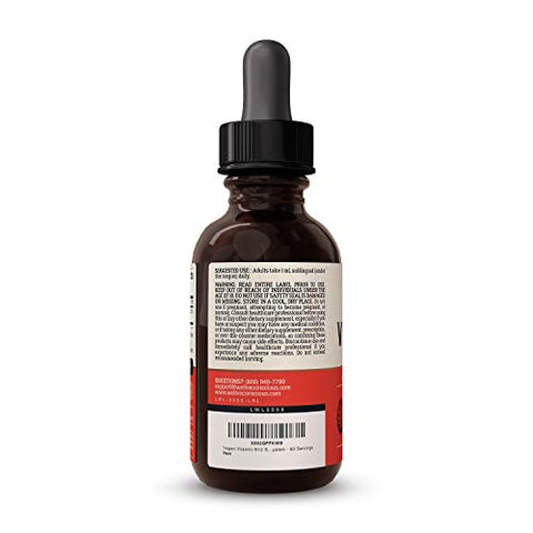 Vegan Vitamin B12 Sublingual Liquid Drops – Live Conscious: Fórmula Methylcobalamin Max Strength B12 5000mcg – Suporte Energético e Memória – 60ml