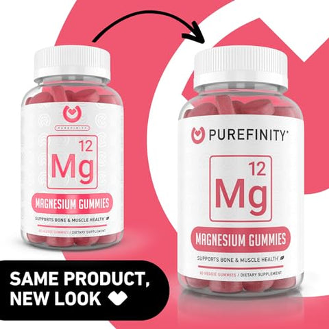 PUREFINITY - Magnésio Citrato Gomas 600 mg para Adultos – Suplemento de Alta Absorção para Cãibras, Recuperação Muscular, Sono, Suporte Ósseo e Energético – Livre de OGM, Sem Alergênicos – 60 Gomas Veganas