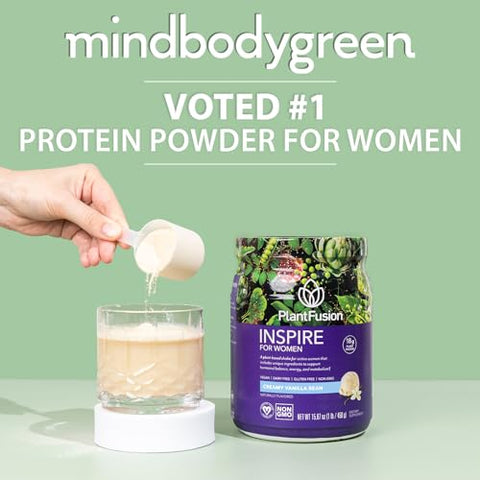 Inspire – Pó de Proteína Vegetal para Mulheres – Baixo Carboidrato para Suporte Muscular Magro – Keto, Sem Glúten, Sem Soja, Sem Laticínios, Sem Açúcar, Não-OGM – Baunilha Cremosa – 500g - PlantFusion