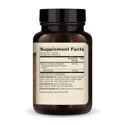 Extrato de Cogumelo do Leão Orgânico, 30 Porções (30 Cápsulas), 500 mg Por Cápsula, Suplemento Alimentar, Suporta o Foco Mental - Dr. Mercola