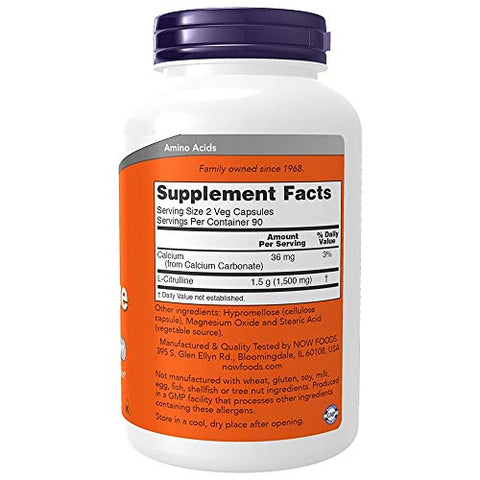 NOW Foods - Now Foods L-Citrulline 750 mg – 180 Cápsulas | Aumente a Energia e o Desempenho | Suplemento de Aminoácido Essencial