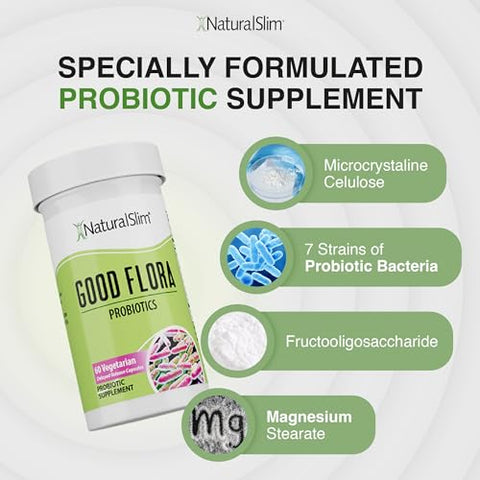 Good Flora – Probióticos para Saúde Digestiva, Flora Intestinal e Suporte Imunológico com Lactobacillus Acidophilus Probiótico | 7 Poderosas Cepas Probióticas | Livre de Glúten - NaturalSlim