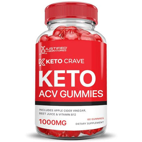 Justified Laboratories - (5 Pacotes) Keto Crave Gomas de Keto ACV Fórmula Avançada 1000MG Keto Crave Gomas de Keto com Vinagre de Maçã Formuladas com Suco de Romã e Beterraba em Pó B12 Vegano Não GMO 300 Gomas