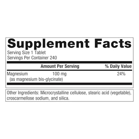 Magnesium Glycinate – Magnésio Altamente Absorvível – Suporte para o Sistema Nervoso – Sem Glúten – Não-OGM – Vegetariano – 240 Comprimidos - Metagenics
