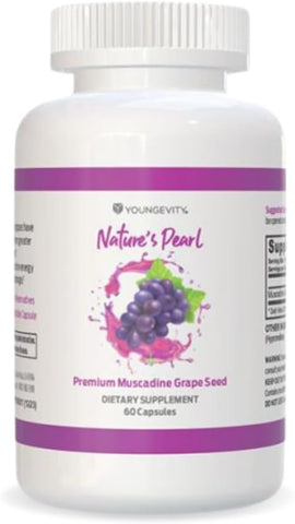 Premium Semente de Uva Muscadine – 650 mg – Nature’s Pearl Superfood Antioxidante – Rico em Resveratrol, Ácido Elágico, Quercetina, Antocianidinas e Mais – 60 Porções - Youngevity