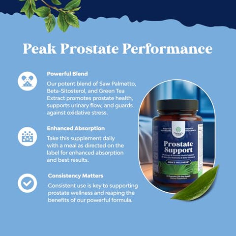 Natures Craft - Suplementos de Saúde Herbal para Próstata – Avançados Suplementos para Próstata com Beta Sitosterol, Selênio, Pygeum e Saw Palmetto para Suporte à Próstata e Frequência Urinária em Homens