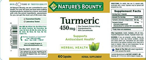 Nature's Bounty - Nb Cápsulas de Cúrcuma Curcumina Tamanho 60ct – Turmeric Curcumin Caps – 60 cápsulas – 60g