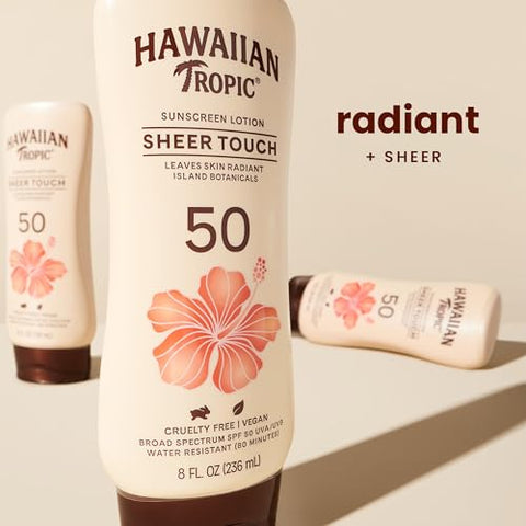 Protetor Solar Hawaiian Tropic Sheer Touch Ultra Radiance FPS 50, Embalagem Dupla 240ml | Protetor Solar FPS 50, Bloqueador Solar, Livre de Oxybenzone, Embalagem para o Corpo