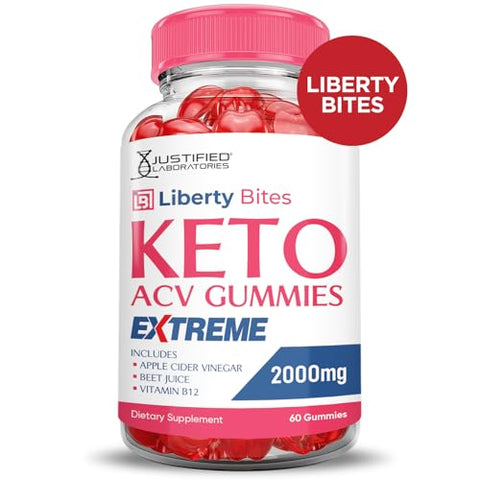 Justified Laboratories - Liberty Bites Keto Gummies Extreme 2000MG – Gomas de ACV de Maçã com Romã e Beterraba em Pó B12 Vegan Non GMO 60 Gummys