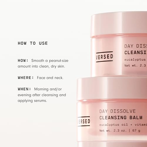 Day Dissolve Cleansing Balm – Bálsamo de Limpeza que Remove Maquiagem com Vitamina E e Óleo de Eucalipto para Acalmar a Pele – Limpeza Dupla à Base de Óleo com Óleo de Abacate e Jojoba (2.3 oz) - Versed