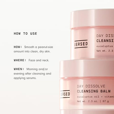 Day Dissolve Cleansing Balm – Bálsamo de Limpeza que Remove Maquiagem com Vitamina E e Óleo de Eucalipto para Acalmar a Pele – Limpeza Dupla à Base de Óleo com Óleo de Abacate e Jojoba (2.3 oz) - Versed