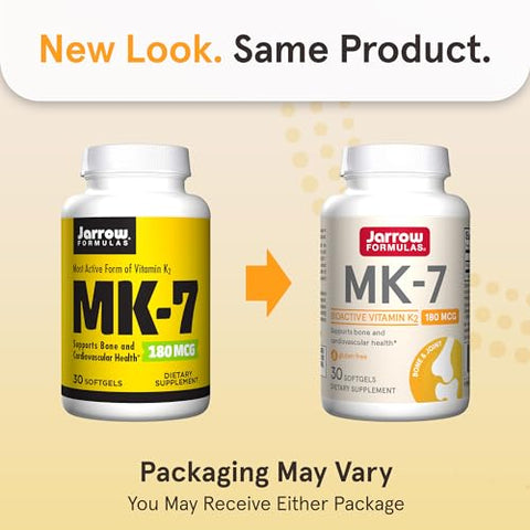 MK-7 180 mcg – Vitamina K2 para Saúde Óssea e Cardiovascular – Suplemento Alimentar – 30 Softgels – 30 Dias - Jarrow Formulas