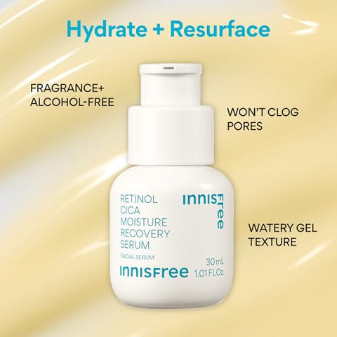 innisfree Serum de Recuperação de Hidratação Retinol Cica com Ácido Salicílico e Cica, Serum Calmante Coreano Suave (Embalagem Pode Variar)