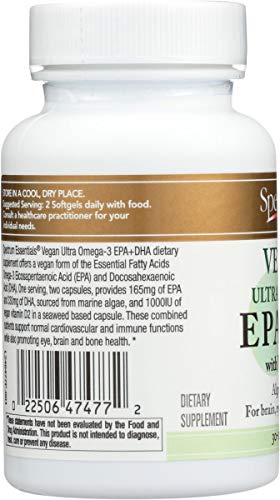 Essentials Soft Gels Vegan Ultra Omega-3 EPA e DHA com Vitamina D – 60 Cápsulas - Spectrum